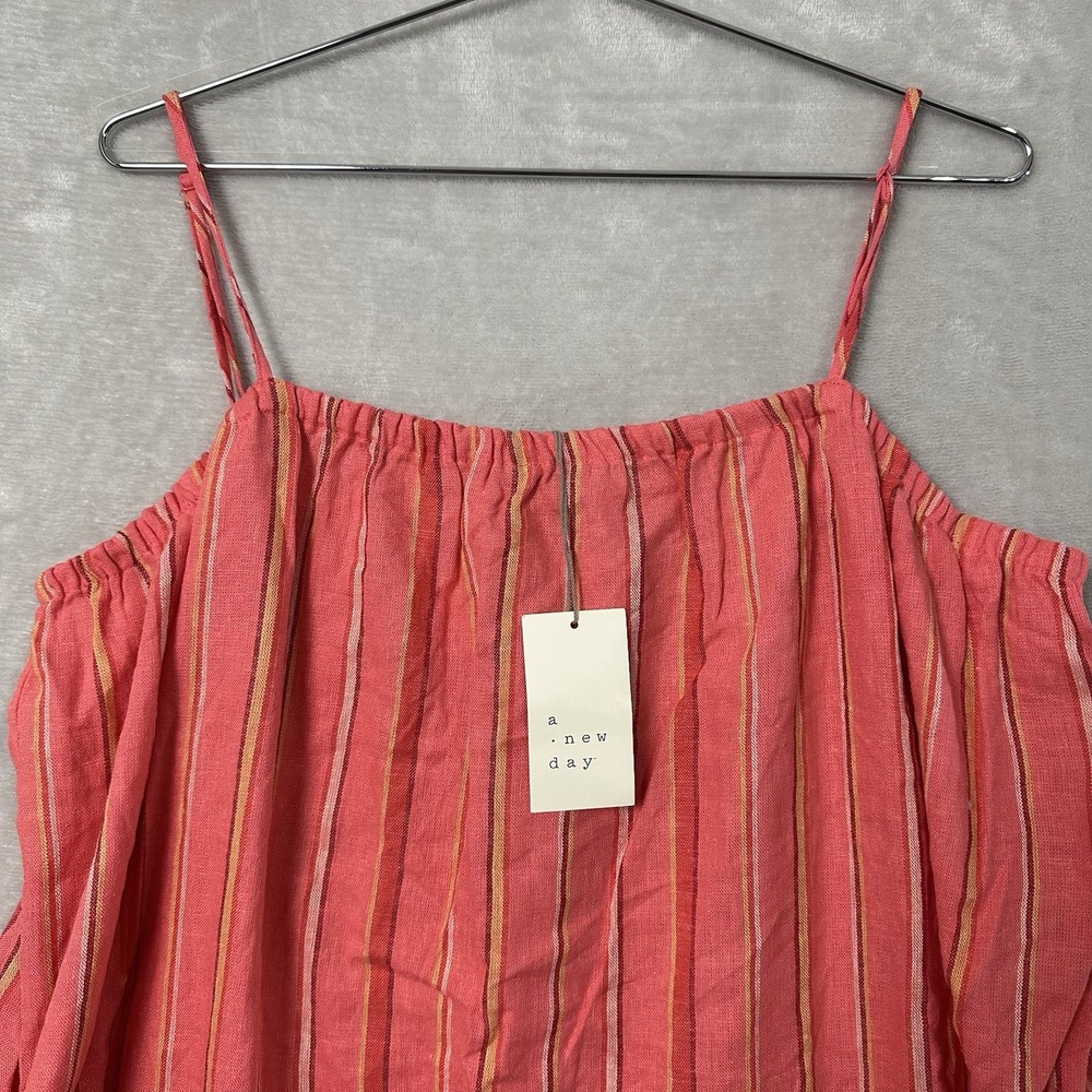 A New Day Women's XXL Dress‎ Pink Striped Sleeveless Shift Linen Blend New - Picture 3 of 14